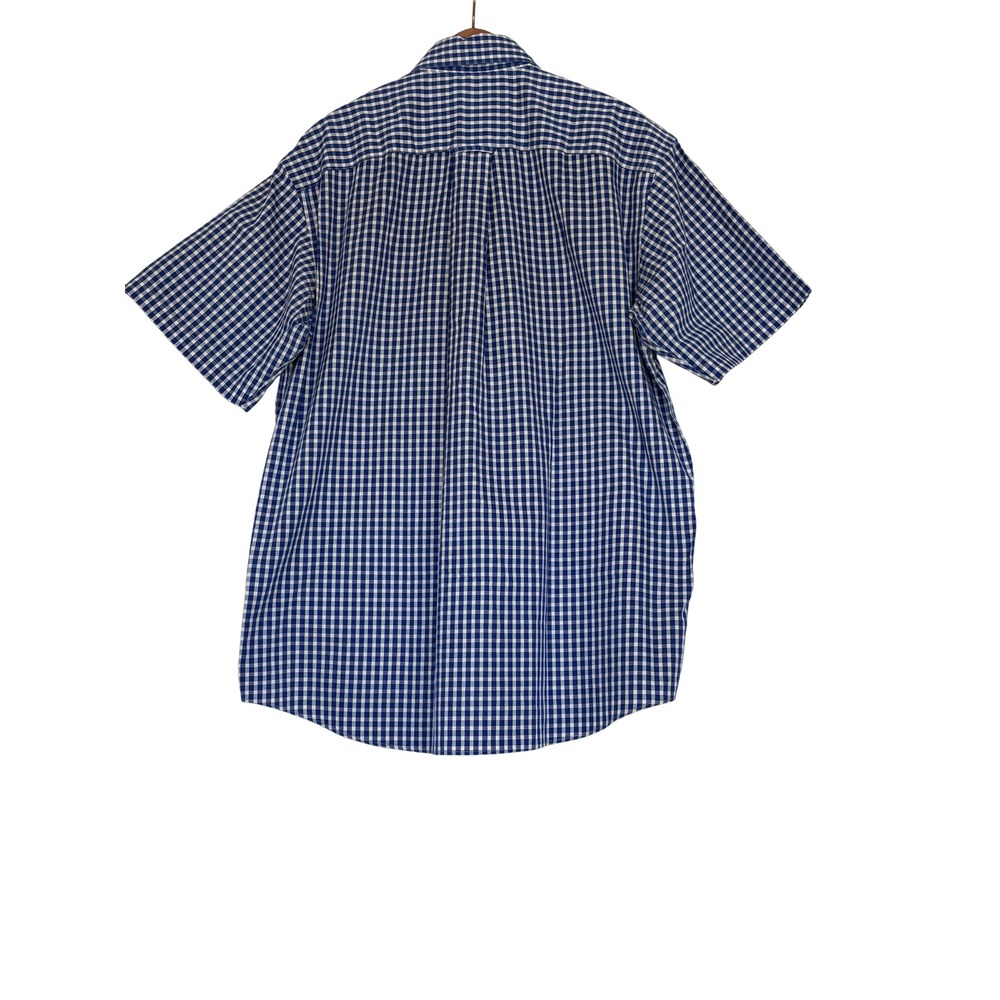 Orvis Mens Blue White Gingham Check Short Sleeve Button Down Shirt Large Cotton